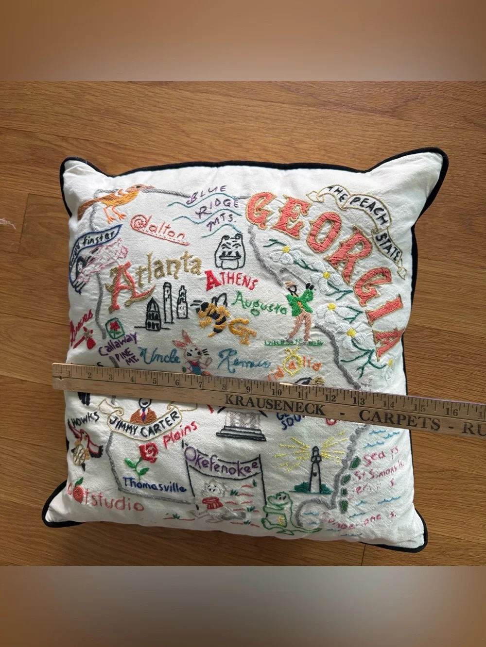 Catstudio Georgia Hand Embroidered Pillow State Travel Souvenir Atlanta GA